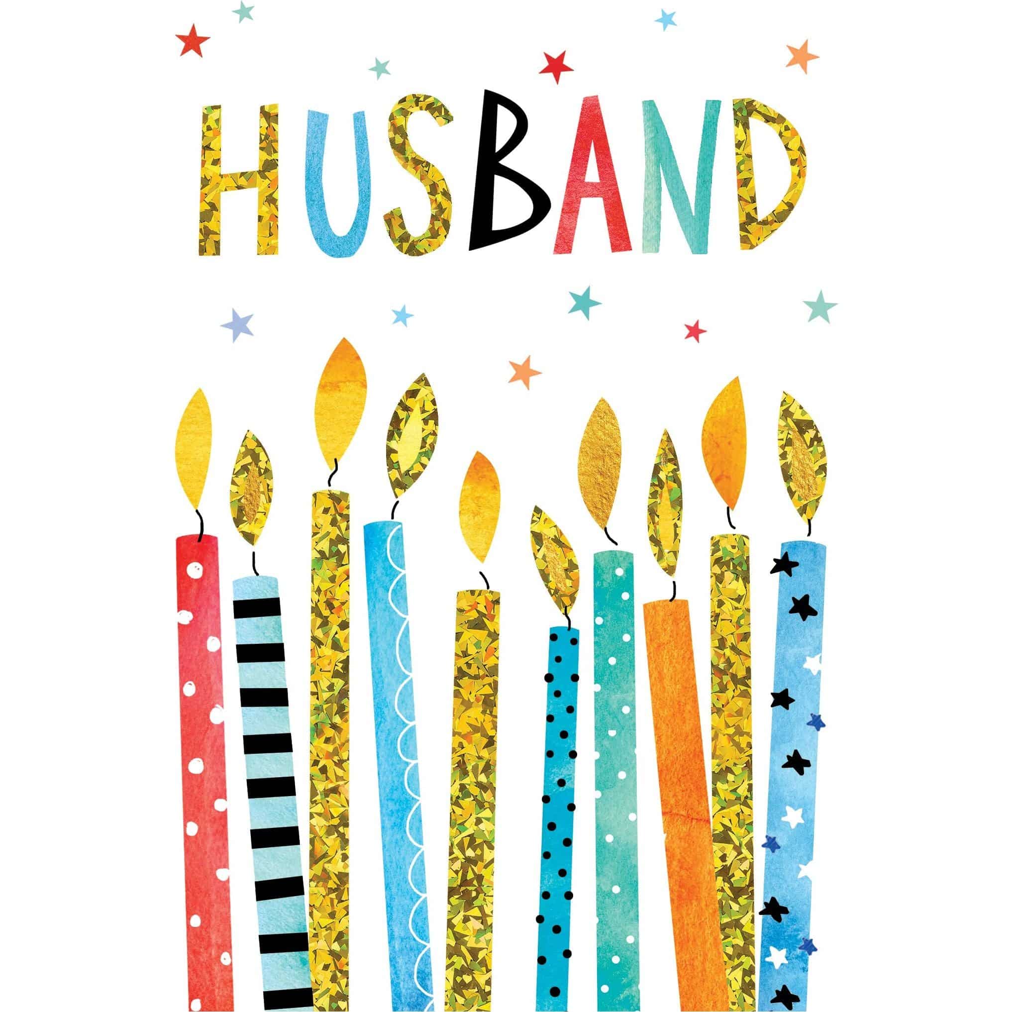 Pictura birthday card featuring colorful candles and a heartfelt message for a husband, ideal for celebrating special occasions.